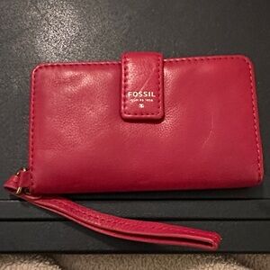 Fossil Cherry Leather Phone, Key & Card Holder